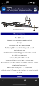 Pontoon/Tritoon Trailer - 26 Foot Tandem Axle, Electric Brakes 5000-lb capacity  