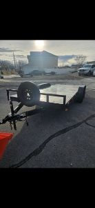 2022 7by16 steel deck 10000lb. It will need some work on the ramp holders. The tires will need to be replaced soon. The fenders are a little beat up but work just fine.